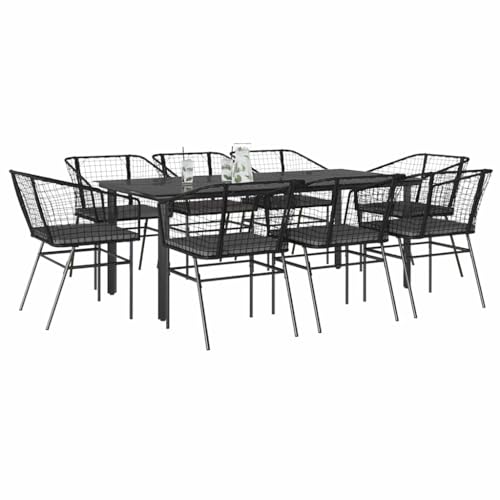 Woonisher 9-TLG. Garten-Essgruppe mit Kissen Schwarz Poly Rattan Glas Rattan gartenmöbel Set von Woonisher