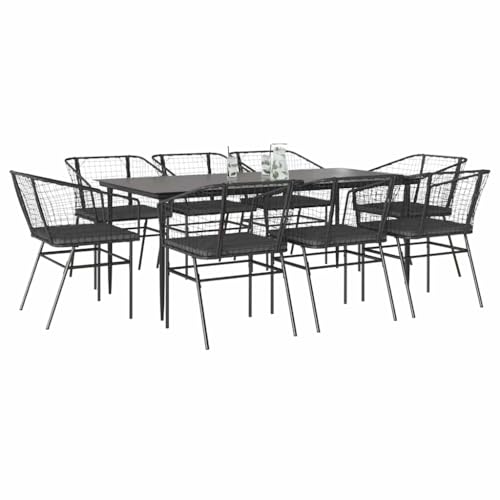 Woonisher 9-TLG. Garten-Essgruppe mit Kissen Schwarz Poly Rattan Glas Rattan gartenmöbel Set von Woonisher