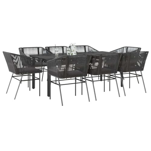 Woonisher 9-TLG. Garten-Essgruppe mit Kissen Schwarz Poly Rattan Glas Rattan gartenmöbel Set von Woonisher