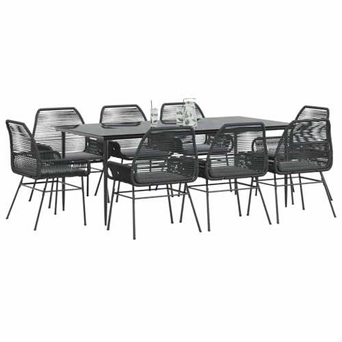 Woonisher 9-TLG. Garten-Essgruppe mit Kissen Schwarz Poly Rattan Glas Rattan gartenmöbel Set von Woonisher