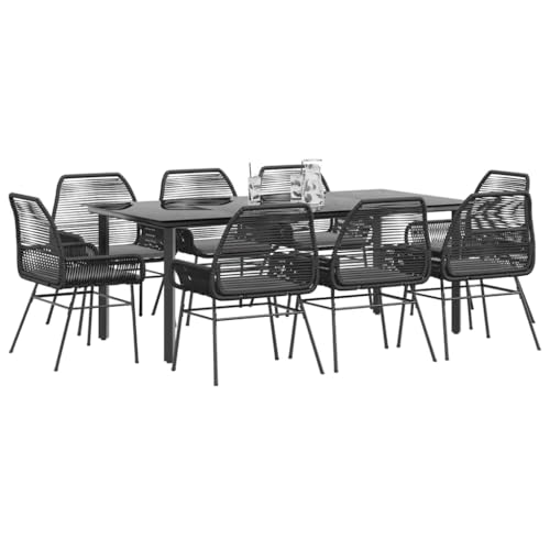 Woonisher 9-TLG. Garten-Essgruppe mit Kissen Schwarz Poly Rattan Glas Rattan gartenmöbel Set von Woonisher