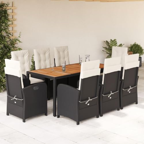 Woonisher 9-TLG. Garten-Essgruppe mit Kissen Schwarz Poly Rattan Rattan gartenmöbel Set von Woonisher
