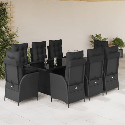 Woonisher 9-TLG. Garten-Essgruppe mit Kissen Schwarz Poly Rattan Rattan gartenmöbel Set von Woonisher