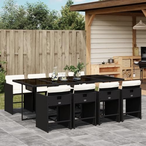 Woonisher 9-TLG. Garten-Essgruppe mit Kissen Schwarz Poly Rattan Rattan gartenmöbel Set von Woonisher