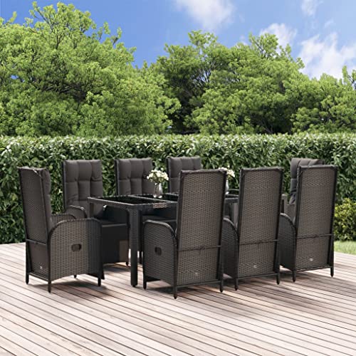 Woonisher 9-TLG. Garten-Essgruppe mit Kissen Schwarz Poly Rattan Rattan gartenmöbel Set von Woonisher