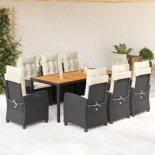 Woonisher 9-TLG. Garten-Essgruppe mit Kissen Schwarz Poly Rattan Rattan gartenmöbel Set von Woonisher