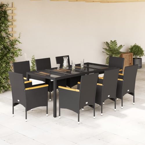 Woonisher 9-TLG. Garten-Essgruppe mit Kissen Schwarz Poly Rattan und Glas Rattan gartenmöbel Set Woonisher 9-TLG. Garten-Essgruppe mit Kissen Schwarz Poly Rattan und Glas Rattan gartenmöbel Set von Woonisher