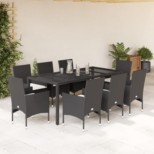 Woonisher 9-TLG. Garten-Essgruppe mit Kissen Schwarz Poly Rattan und Glas Rattan gartenmöbel Set Woonisher 9-TLG. Garten-Essgruppe mit Kissen Schwarz Poly Rattan und Glas Rattan gartenmöbel Set von Woonisher