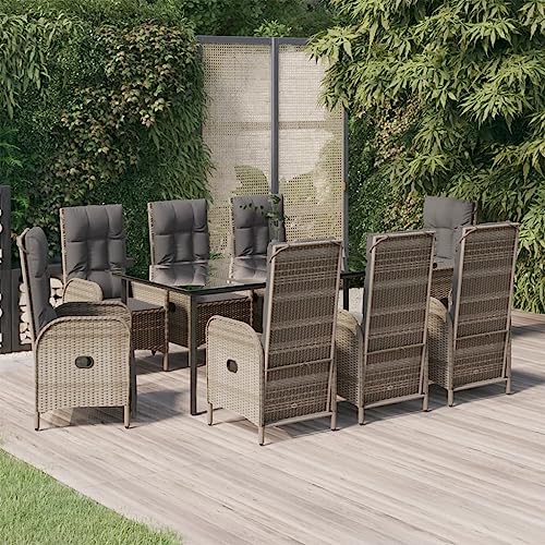 Woonisher 9-TLG. Garten-Essgruppe mit Kissen Schwarz und Grau Poly Rattan Rattan gartenmöbel Set Woonisher 9-TLG. Garten-Essgruppe mit Kissen Schwarz und Grau Poly Rattan Rattan gartenmöbel Set von Woonisher