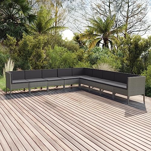 Woonisher 9-TLG. Garten-Lounge-Set mit Auflagen Poly Rattan Grau Rattan gartenmöbel Set von Woonisher