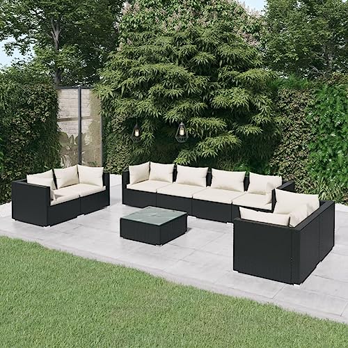 Woonisher 9-TLG. Garten-Lounge-Set mit Kissen Poly Rattan Schwarz Rattan gartenmöbel Set Woonisher 9-TLG. Garten-Lounge-Set mit Kissen Poly Rattan Schwarz Rattan gartenmöbel Set von Woonisher