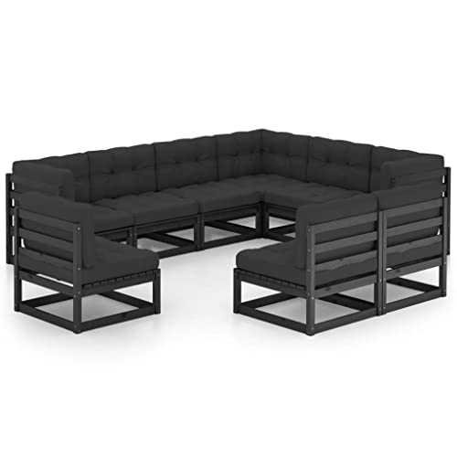 Woonisher 9-TLG. Garten-Lounge-Set mit Kissen Schwarz Massivholz Kiefer Rattan gartenmöbel Set Woonisher 9-TLG. Garten-Lounge-Set mit Kissen Schwarz Massivholz Kiefer Rattan gartenmöbel Set von Woonisher