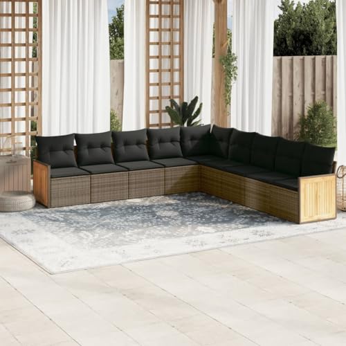 Woonisher 9-TLG. Garten-Sofagarnitur mit Kissen Grau Poly Rattan Rattan gartenmöbel Set von Woonisher