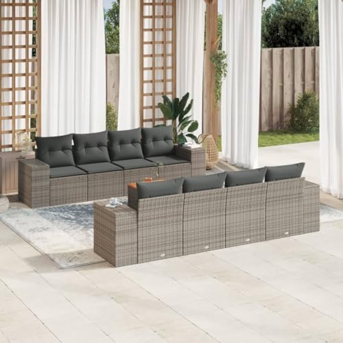 Woonisher 9-TLG. Garten-Sofagarnitur mit Kissen Grau Poly Rattan Rattan gartenmöbel Set von Woonisher