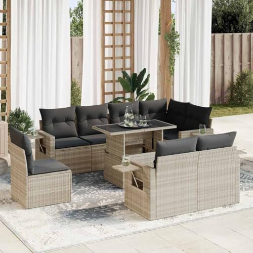 Woonisher 9-TLG. Garten-Sofagarnitur mit Kissen Hellgrau Poly Rattan Rattan gartenmöbel Set von Woonisher
