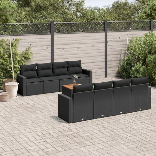 Woonisher 9-TLG. Garten-Sofagarnitur mit Kissen Schwarz Poly Rattan Rattan gartenmöbel Set von Woonisher