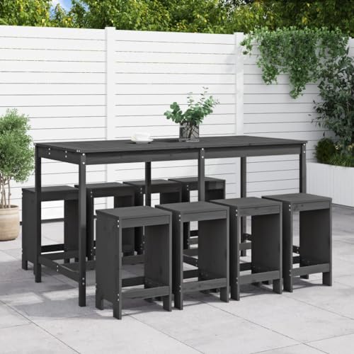 Woonisher 9-TLG. Gartenbar-Set Grau Massivholz Kiefer Rattan gartenmöbel Set von Woonisher