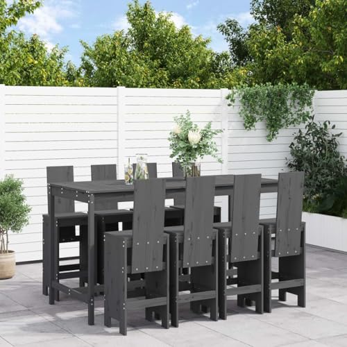 Woonisher 9-TLG. Gartenbar-Set Grau Massivholz Kiefer Rattan gartenmöbel Set von Woonisher