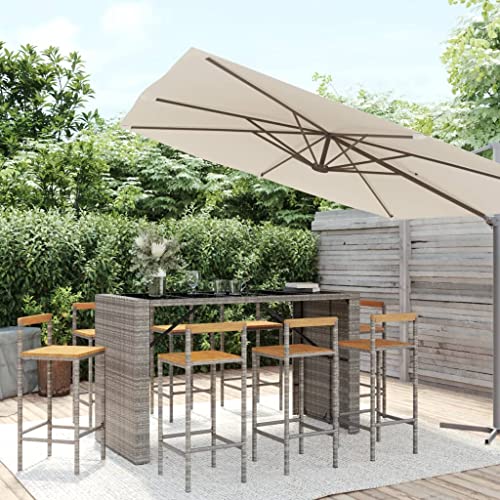 Woonisher 9-TLG. Gartenbar-Set Grau Poly Rattan & Massivholz Akazie Rattan gartenmöbel Set von Woonisher