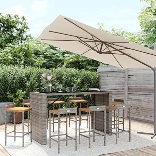 Woonisher 9-TLG. Gartenbar-Set Grau Poly Rattan & Massivholz Akazie Rattan gartenmöbel Set von Woonisher