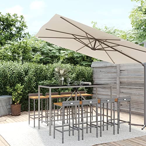 Woonisher 9-TLG. Gartenbar-Set Grau Poly Rattan & Massivholz Akazie Rattan gartenmöbel Set von Woonisher