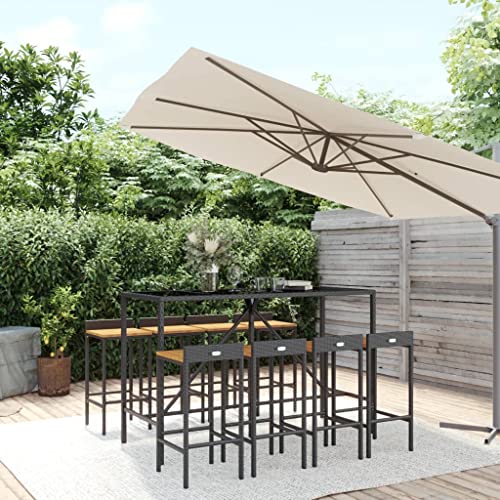 Woonisher 9-TLG. Gartenbar-Set Schwarz Poly Rattan & Massivholz Akazie Rattan gartenmöbel Set von Woonisher