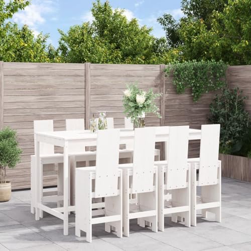 Woonisher 9-TLG. Gartenbar-Set Weiß Massivholz Kiefer Rattan gartenmöbel Set von Woonisher