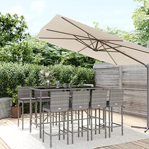 Woonisher 9-TLG. Gartenbar-Set mit Kissen Grau Poly Rattan Rattan gartenmöbel Set von Woonisher
