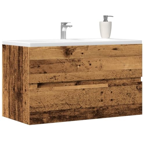 Woonisher Bad-Hängeschrank Altholz-Optik 80x38,5x45 cm Holzwerkstoff badmöbel Set mit spiegelschrank von Woonisher