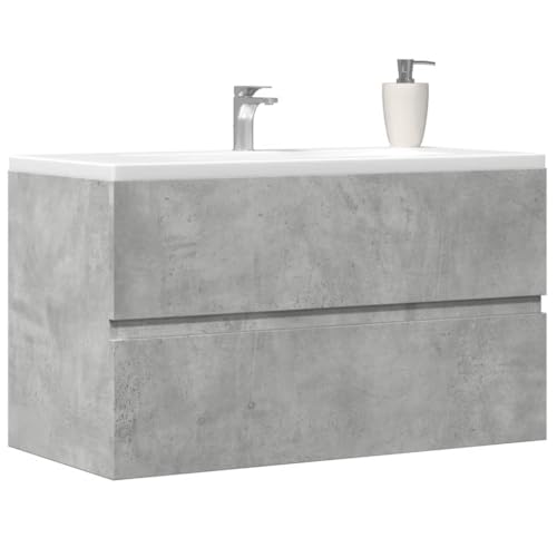 Woonisher Bad-Hängeschrank Betongrau 80x38,5x45 cm Holzwerkstoff badmöbel Set mit spiegelschrank von Woonisher