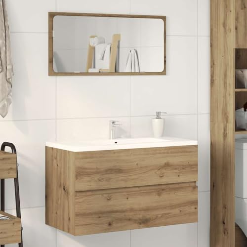 Woonisher Bad-Hängeschrank -Eiche 80x38,5x45 cm Holzwerkstoff badmöbel Set mit spiegelschrank von Woonisher