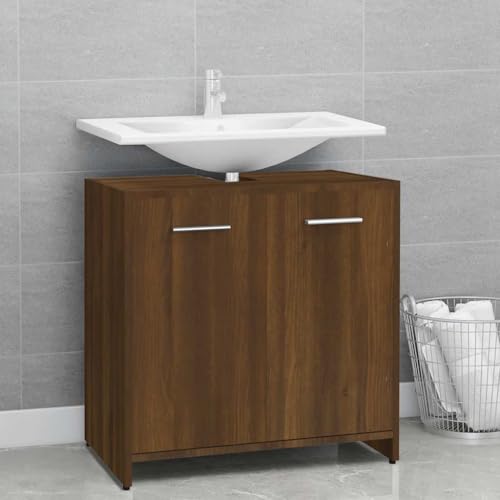 Woonisher Badezimmerschrank Braun Eichen-Optik 60x33x60 cm Holzwerkstoff badmöbel Set mit spiegelschrank von Woonisher