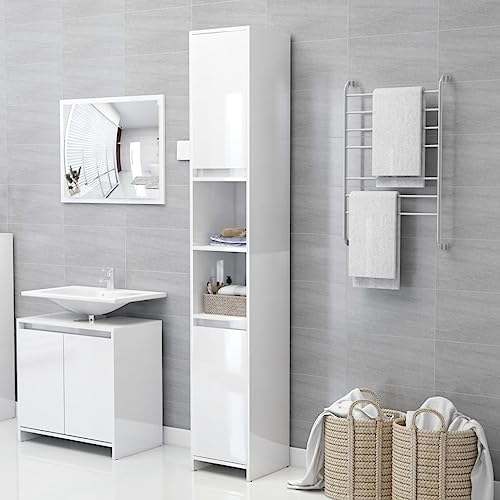 Woonisher Badezimmerschrank Hochglanz-Weiß 30x30x183,5 cm Holzwerkstoff badmöbel Set mit spiegelschrank von Woonisher