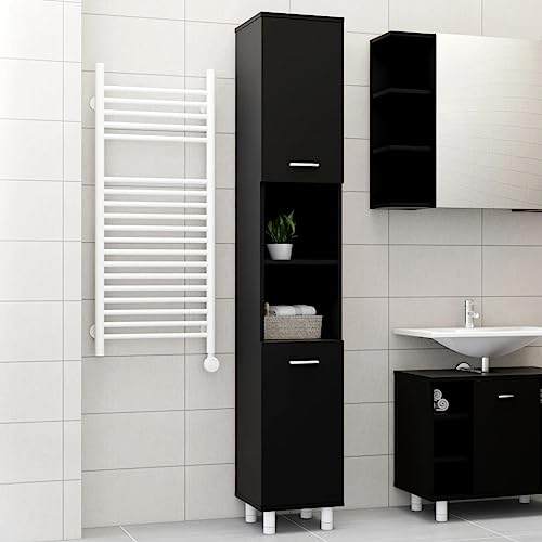 Woonisher Badezimmerschrank Schwarz 30x30x179 cm Holzwerkstoff badmöbel Set mit spiegelschrank von Woonisher