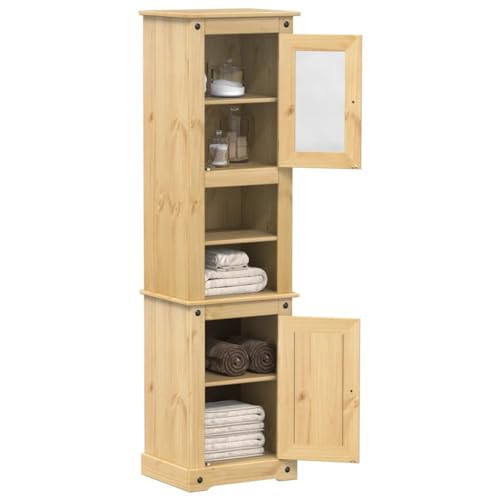 Woonisher Badschrank 50x40x185 cm Massivholz Kiefer badmöbel Set mit spiegelschrank von Woonisher