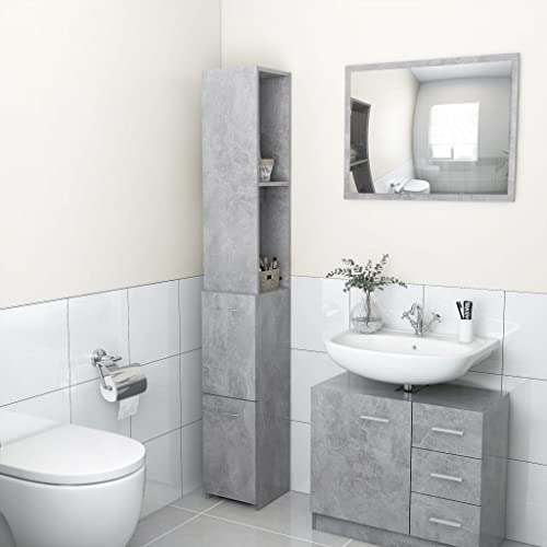 Woonisher Badschrank Betongrau 25x26,5x170 cm Holzwerkstoff badmöbel Set mit spiegelschrank von Woonisher