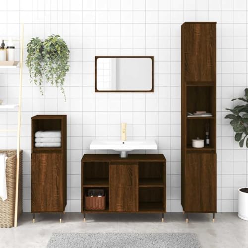Woonisher Badschrank Braun Eichen-Optik 30x30x100 cm Holzwerkstoff badmöbel Set mit spiegelschrank Woonisher Badschrank Braun Eichen-Optik 30x30x100 cm Holzwerkstoff badmöbel Set mit spiegelschrank von Woonisher