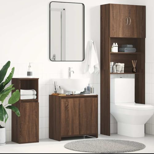 Woonisher Badschrank Braun Eichen-Optik 60x33x61 cm Holzwerkstoff badmöbel Set mit spiegelschrank von Woonisher
