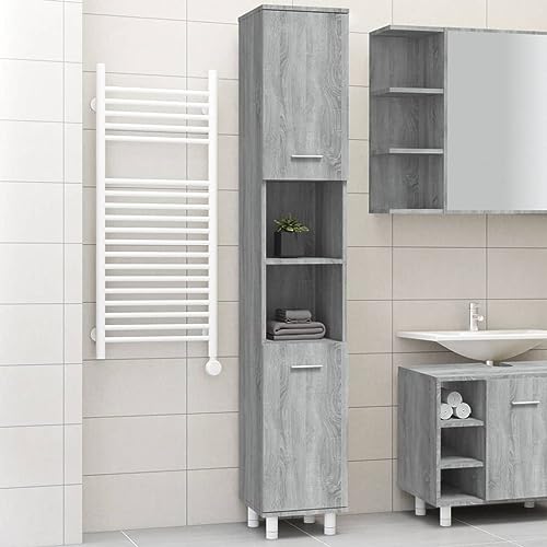 Woonisher Badschrank Grau Sonoma 30x30x179 cm Holzwerkstoff badmöbel Set mit spiegelschrank Woonisher Badschrank Grau Sonoma 30x30x179 cm Holzwerkstoff badmöbel Set mit spiegelschrank von Woonisher
