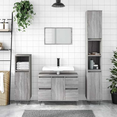 Woonisher Badschrank Grau Sonoma 80x33x60 cm Holzwerkstoff badmöbel Set mit spiegelschrank von Woonisher