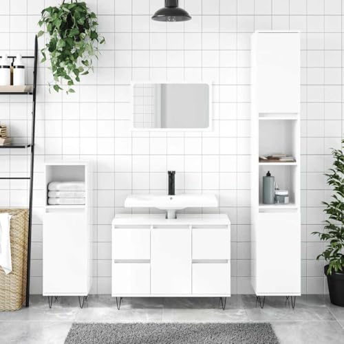 Woonisher Badschrank Hochglanz-Weiß 80x33x60 cm Holzwerkstoff badmöbel Set mit spiegelschrank von Woonisher