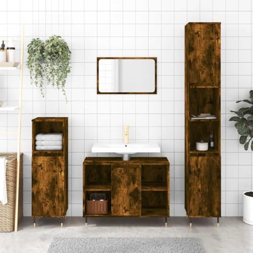 Woonisher Badschrank Räuchereiche 30x30x100 cm Holzwerkstoff badmöbel Set mit spiegelschrank Woonisher Badschrank Räuchereiche 30x30x100 cm Holzwerkstoff badmöbel Set mit spiegelschrank von Woonisher