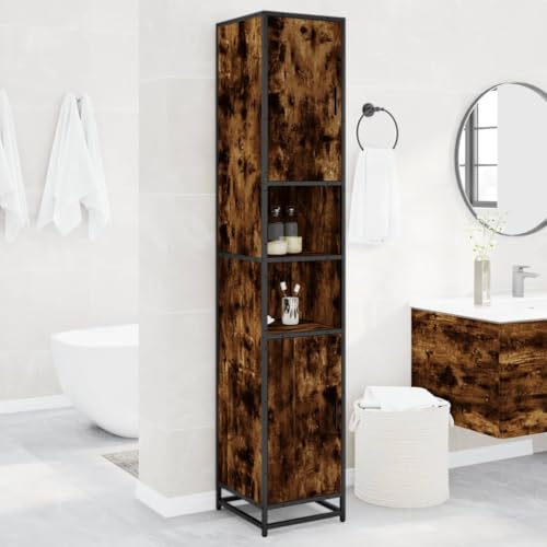 Woonisher Badschrank Räuchereiche 35x37,5x188,5 cm Holzwerkstoff Metall badmöbel Set mit spiegelschrank von Woonisher