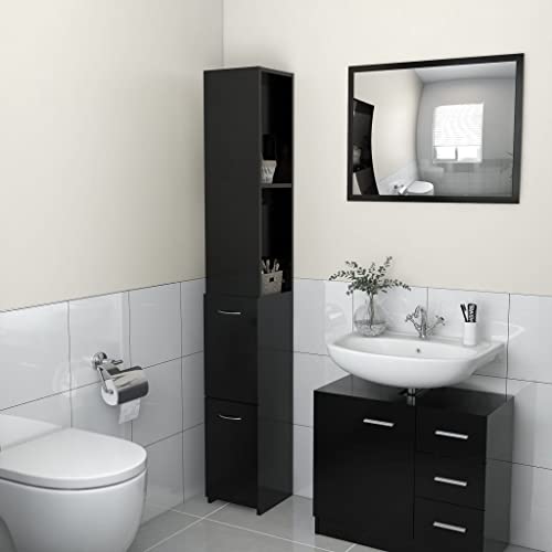 Woonisher Badschrank Schwarz 25x26,5x170 cm Holzwerkstoff badmöbel Set mit spiegelschrank von Woonisher