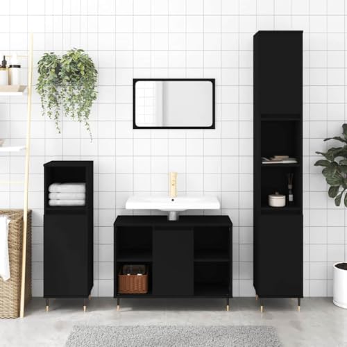 Woonisher Badschrank Schwarz 30x30x100 cm Holzwerkstoff badmöbel Set mit spiegelschrank Woonisher Badschrank Schwarz 30x30x100 cm Holzwerkstoff badmöbel Set mit spiegelschrank von Woonisher