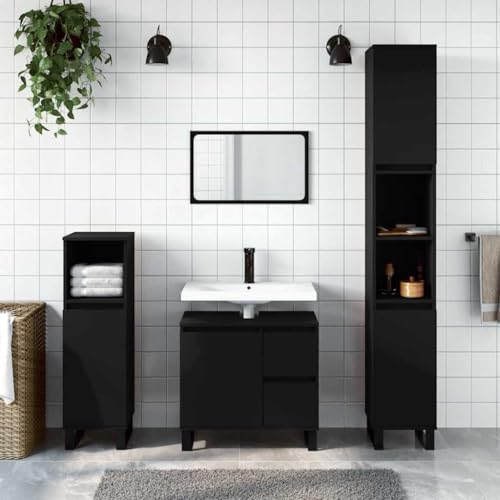 Woonisher Badschrank Schwarz 65x33x60 cm Holzwerkstoff badmöbel Set mit spiegelschrank von Woonisher