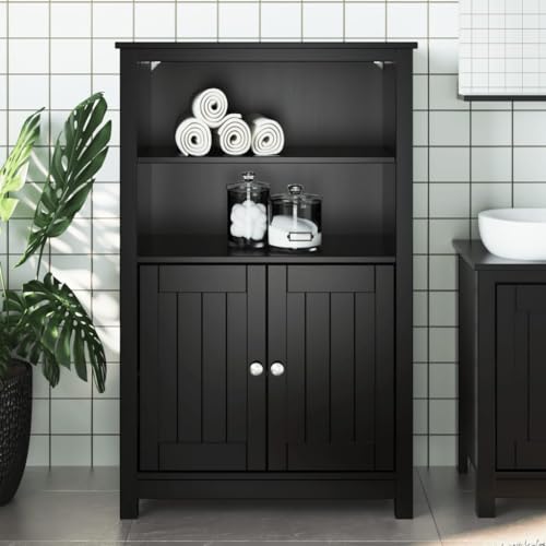 Woonisher Badschrank Schwarz 69,5x34x110 cm Massivholz Kiefer badmöbel Set mit spiegelschrank von Woonisher