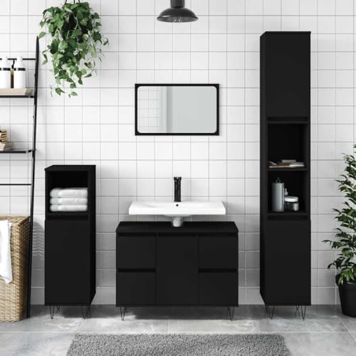 Woonisher Badschrank Schwarz 80x33x60 cm Holzwerkstoff badmöbel Set mit spiegelschrank Woonisher Badschrank Schwarz 80x33x60 cm Holzwerkstoff badmöbel Set mit spiegelschrank von Woonisher