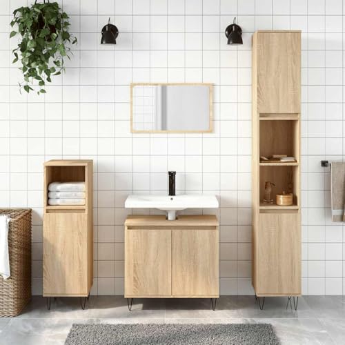 Woonisher Badschrank Sonoma-Eiche 58x33x60 cm Holzwerkstoff badmöbel Set mit spiegelschrank Woonisher Badschrank Sonoma-Eiche 58x33x60 cm Holzwerkstoff badmöbel Set mit spiegelschrank von Woonisher