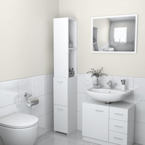 Woonisher Badschrank Weiß 25x26,5x170 cm Holzwerkstoff badmöbel Set mit spiegelschrank von Woonisher